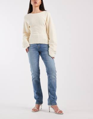 Asos Design High Waisted Slim Straight Jeans In Blue