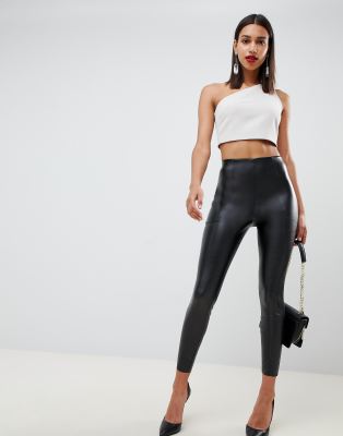 black leather look high waisted trousers