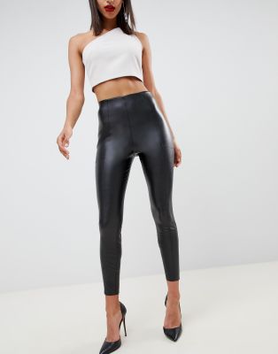 ASOS DESIGN high waisted spray on leather look trousers | ASOS