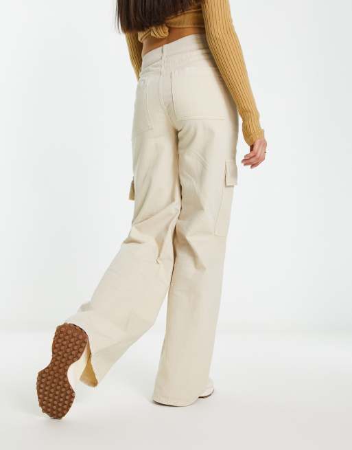 ASOS DESIGN high waisted straight leg cargo pants in ecru ASOS