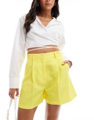 ASOS DESIGN high waisted tailored crepe short in yellow