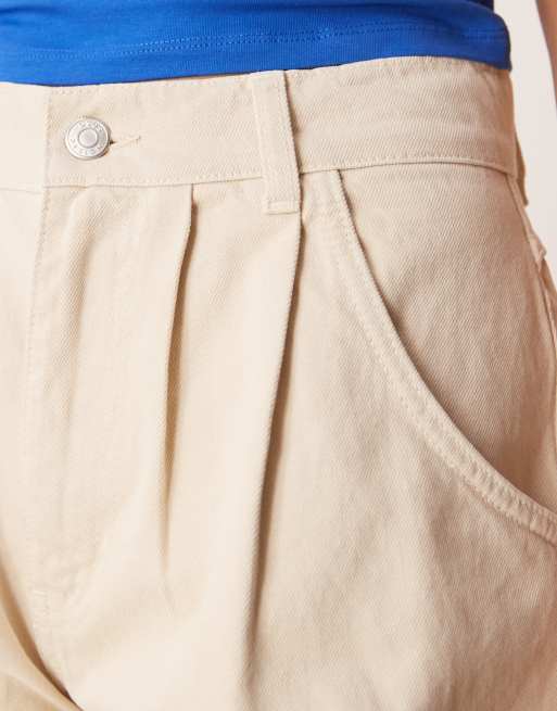 ASOS DESIGN high waisted tailored pleated jort in twill in bone, 5 of 5