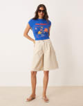 [ASOS DESIGN] ASOS DESIGN high waisted tailored pleated jorts in twill in bone-White 14 Bone