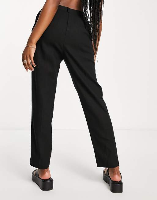 ASOS DESIGN high waisted linen blend tapered trousers in olive