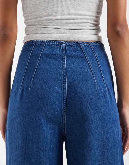 ASOS DESIGN high waisted wide leg jean with grown on waist in clean bright blue, 4 of 5
