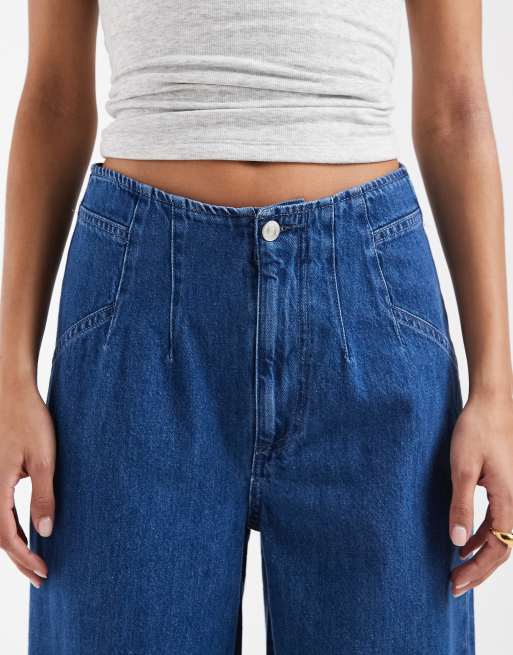 ASOS DESIGN high waisted wide leg jean with grown on waist in clean bright blue, 5 of 5