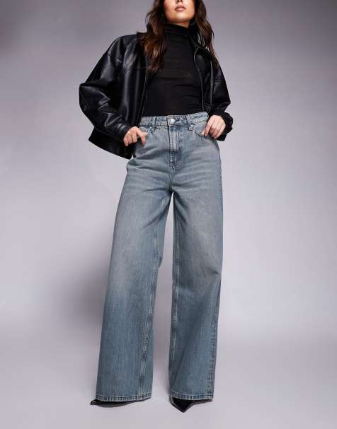 ASOS DESIGN high waisted wide leg jeans in tinted grey wash