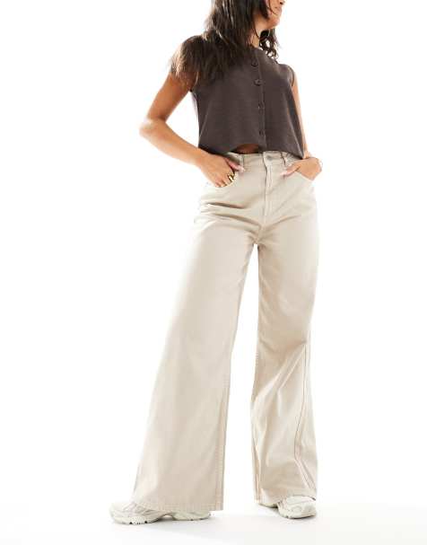 ASOS DESIGN high waisted wide leg jeans with cinch in stone - view 1