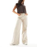 [ASOS DESIGN] ASOS DESIGN high waisted wide leg jeans with cinch in stone-Neutral 14 STONE