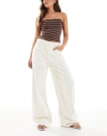 [ASOS DESIGN] ASOS DESIGN high waisted wide leg jeans with cinch strap in white 14 Ecru