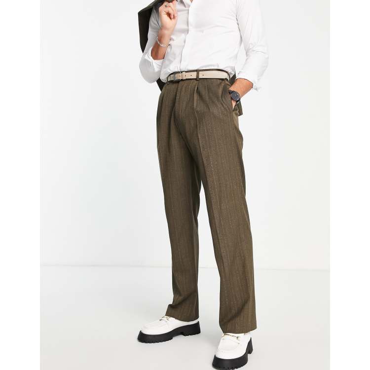 ASOS DESIGN high waisted wide leg pants in brown stripe