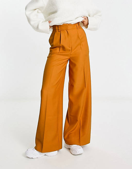 ASOS DESIGN high waisted wide leg pants in marmalade