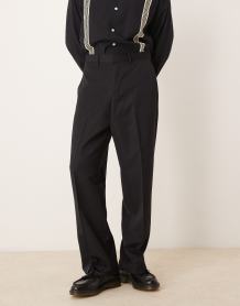 ASOS DESIGN relaxed cropped poplin shirt with hidden placket in black pinstripe