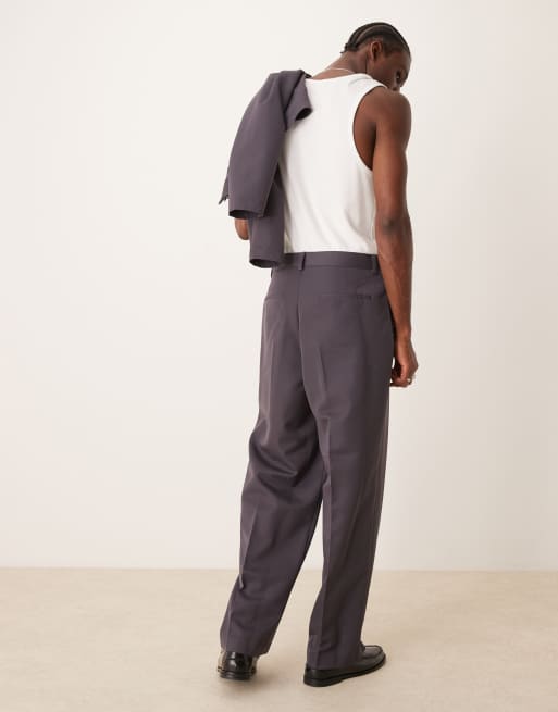 ASOS DESIGN high waisted wide leg smart co-ord trouser in charcoal, 2 of 5