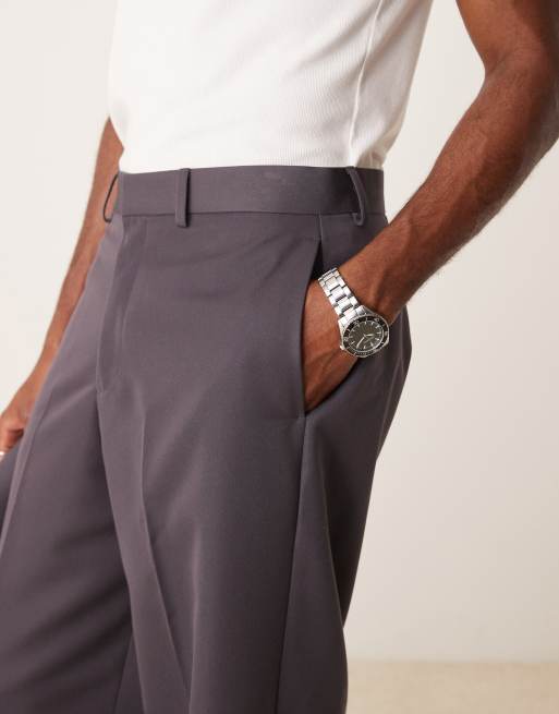ASOS DESIGN high waisted wide leg smart pants in charcoal (part of a set), 3 of 5