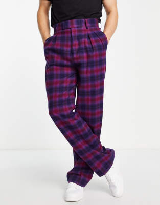 ASOS DESIGN high waisted wide smart pants in purple and pink