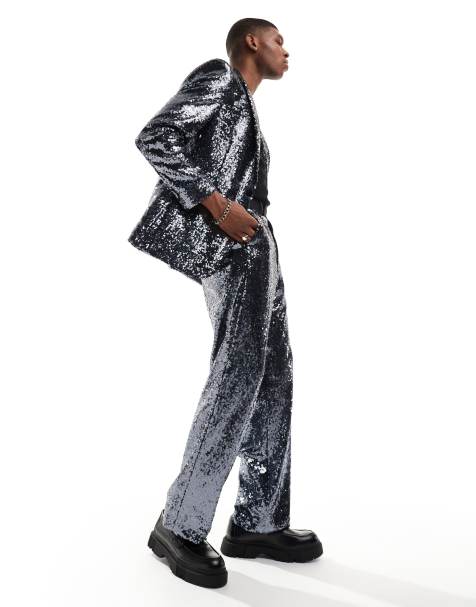 ASOS DESIGN high waisted wide suit pants in silver - view 1