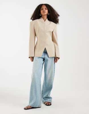 Asos Design High Wrap Blazer In Neutral