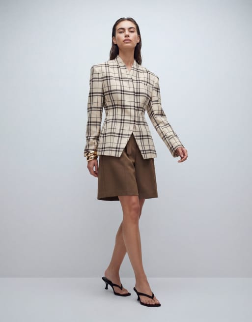 ASOS DESIGN high wrap blazer in cream check, 8 of 11