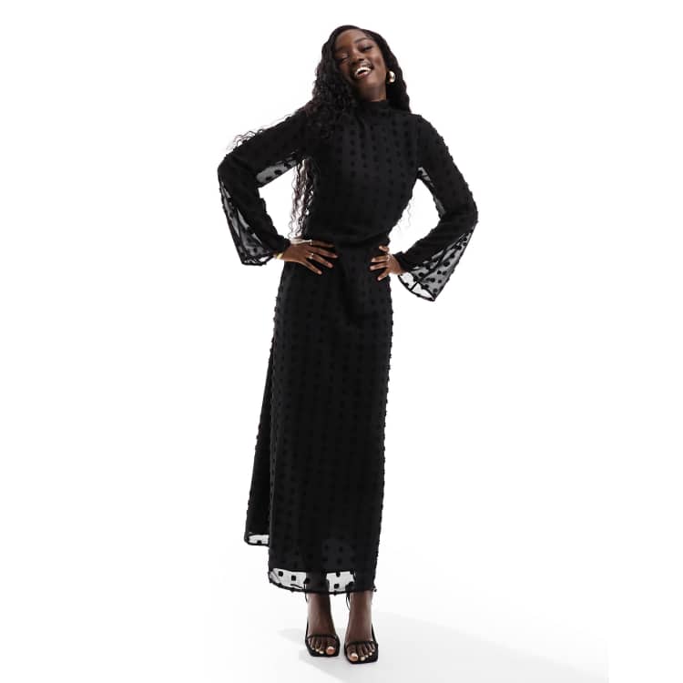high neck maxi dress with wrap waist and fluted sleeve Amazon.com: MITILLY Women's Floral Lace Long Puff Sleeve Ruffle High Neck  A-Line Flowy Tiered Maxi Dress with Belt Small Bean Paste : Clothing, Shoes  & Jewelry