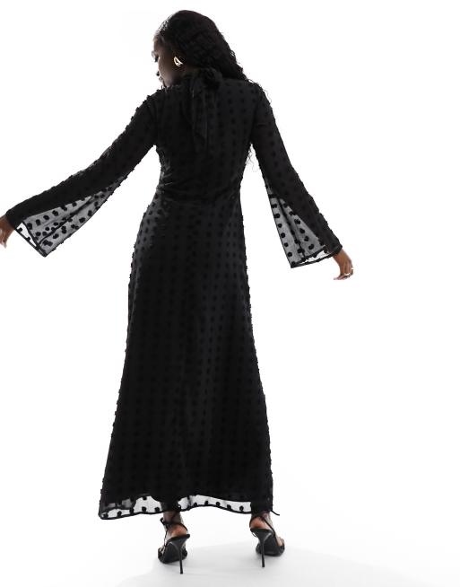 high neck maxi dress with wrap waist and fluted sleeve ASOS DESIGN high neck maxi dress with wrap waist and fluted sleeve in  turquoise