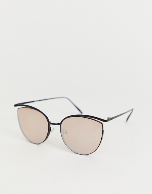 ASOS DESIGN highbrow cat eye sunglasses in matt black with rose gold lens