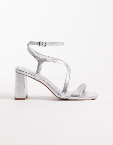 ASOS DESIGN – Highgate – Silverfärgade sandaler med halvhöga blockklackar - view 1