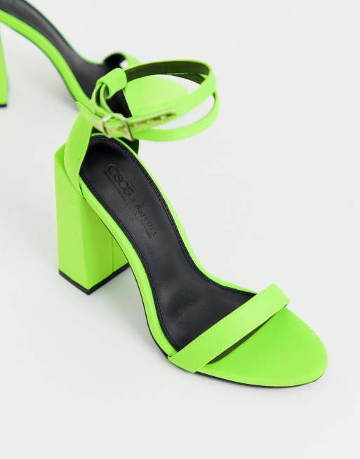 Origineel Scarp bron ASOS DESIGN Highlight barely there block heeled sandals in neon green | ASOS