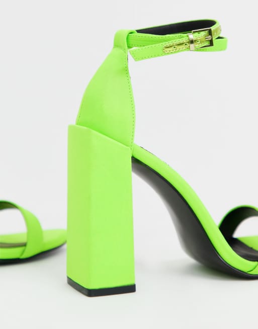 Origineel Scarp bron ASOS DESIGN Highlight barely there block heeled sandals in neon green | ASOS