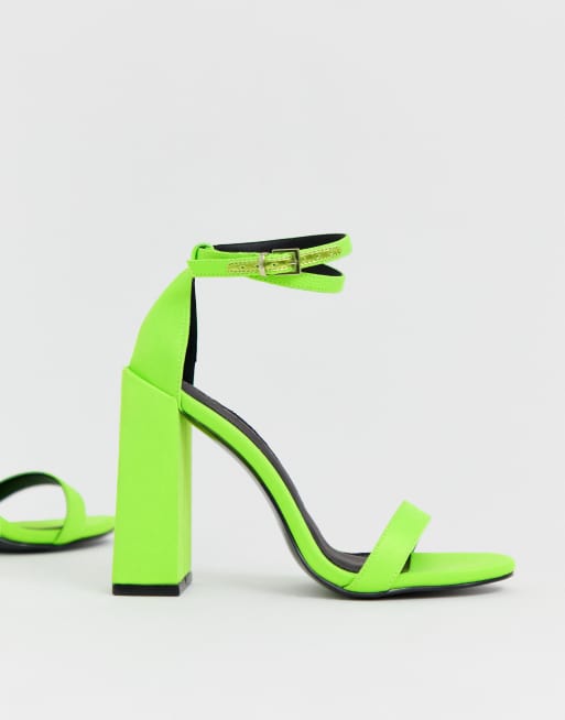 ASOS DESIGN Highlight barely there block heeled sandals in neon green