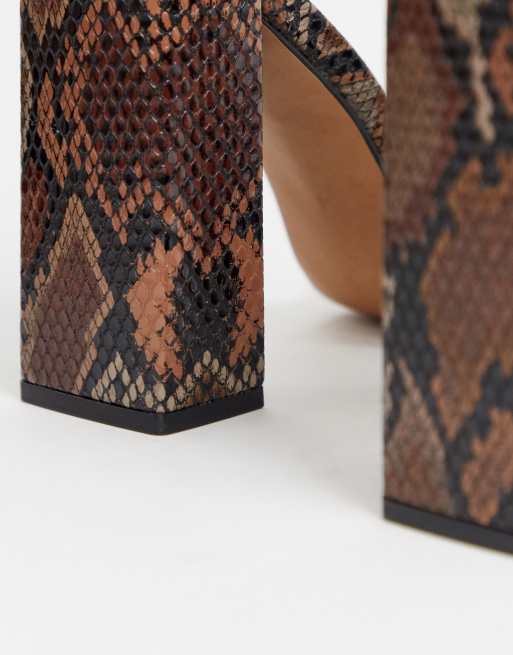 ASOS DESIGN Highlight barely there heeled sandals in brown snake, 3 of 4