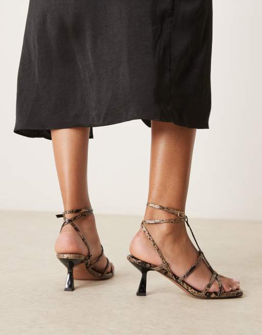 ASOS DESIGN Highlight caged mid heeled sandals in snake, 4 of 4
