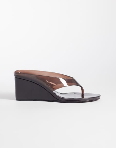 ASOS DESIGN – Highlight – Czekoladowe gumowe japonki na koturnie - view 1