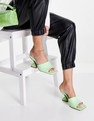 ASOS DESIGN Highlight mid heeled mules in green