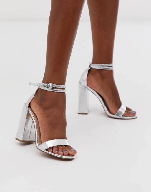 Verstrooien lichten speelgoed ASOS DESIGN - Highlight - Minimalistische sandalen met hakken in zilver |  ASOS