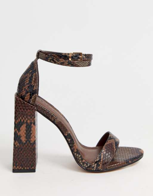 ASOS DESIGN - Highlight - Sandali effetto nudo marrone pitonato con tacco, 2 di 4
