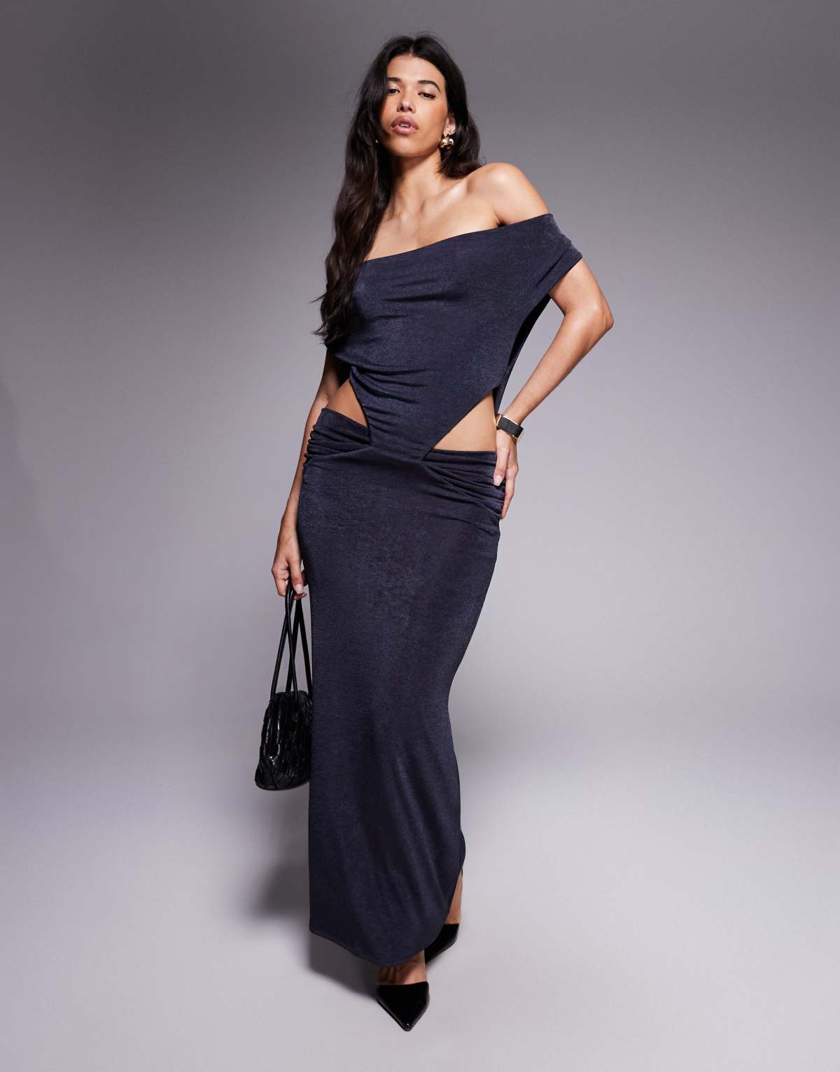 ASOS DESIGN highneck cowl back detail maxi dress in slinky