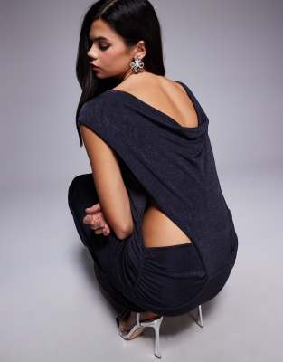 Asos Design Highneck Cowl Back Detail Maxi Dress In Gray
