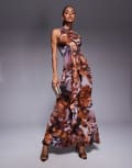 [ASOS DESIGN] ASOS DESIGN highneck halter maxi dress with ruffle front detail in animal print-Multi 12 Animal Print