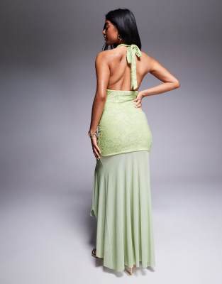 Asos Design Highneck Maxi Dress With Sheer Skirt