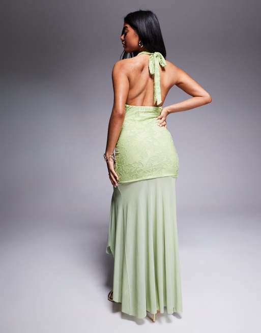 ASOS DESIGN highneck maxi dress with sheer skirt in green
