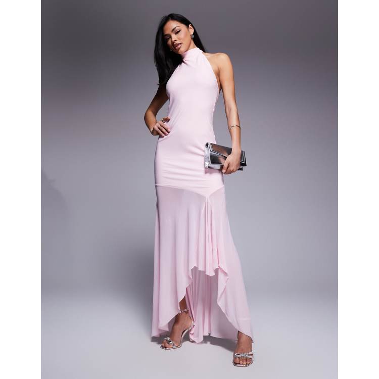 ASOS DESIGN highneck maxi dress with sheer skirt in light pink | ASOS