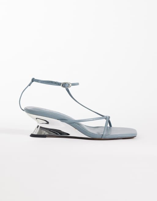 ASOS DESIGN - Hightide - Sandales minimalistes à brides compensées galvanisées - Bleu cendré