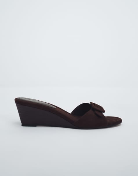ASOS DESIGN Highway buckle detail wedge sandals in chocolate suedette - view 1