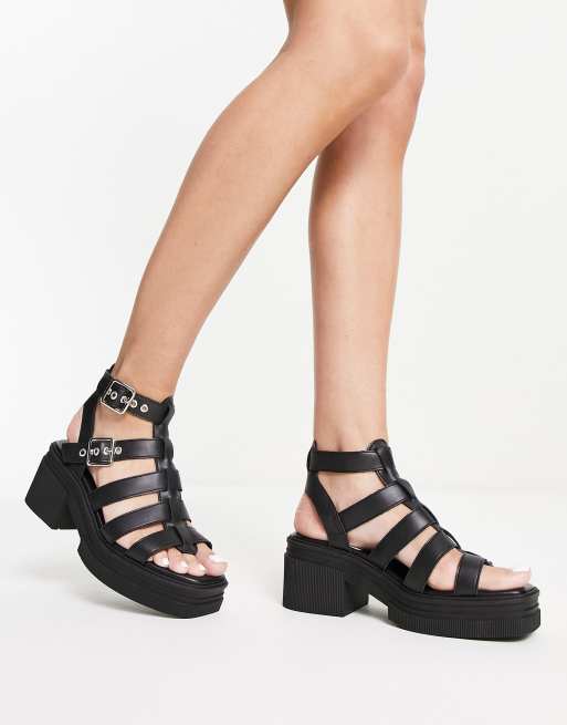 Black chunky block heel 2024 sandals