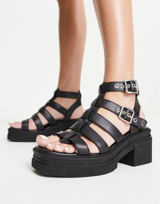 ASOS DESIGN - Highway - Klobige Sandalen mit mittelhohem Absatz in Schwarz-Black