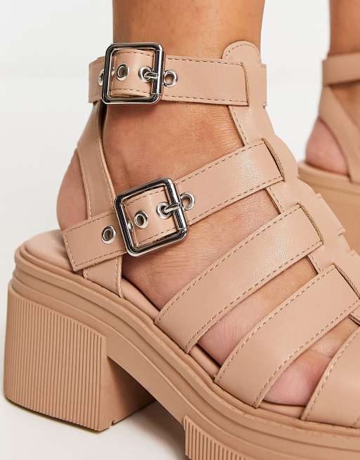 ASOS DESIGN - Highway - Sandali beige a pianta larga con suola spessa e tacco medio, 3 di 4