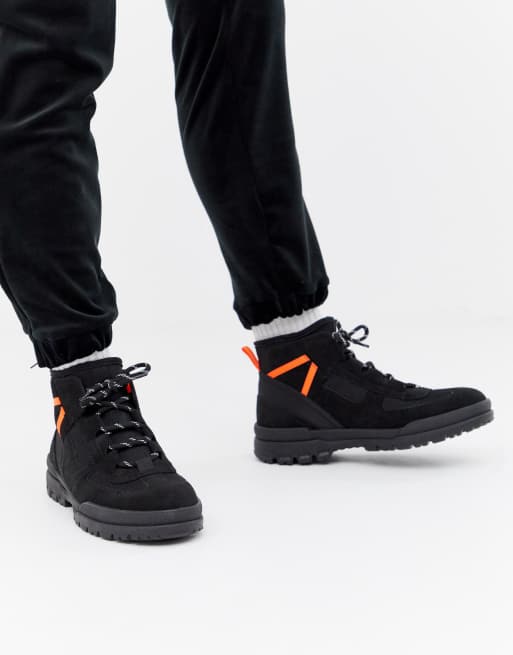 asos design asta premium leather trucker boots in black