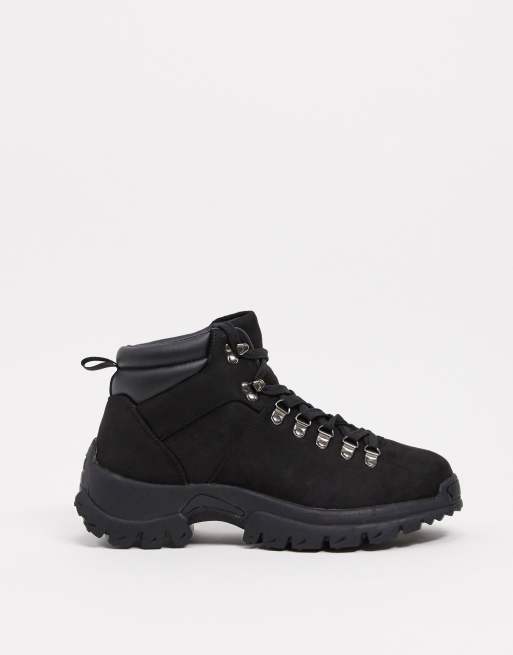 black flat hiker boots
