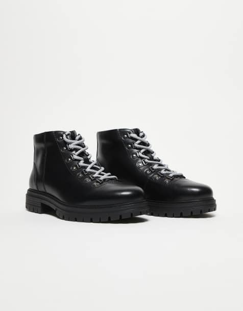ASOS DESIGN hiker lace up boot in black on cleated sole - view 1